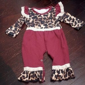 Maroon and Leopard print romper 0-3M